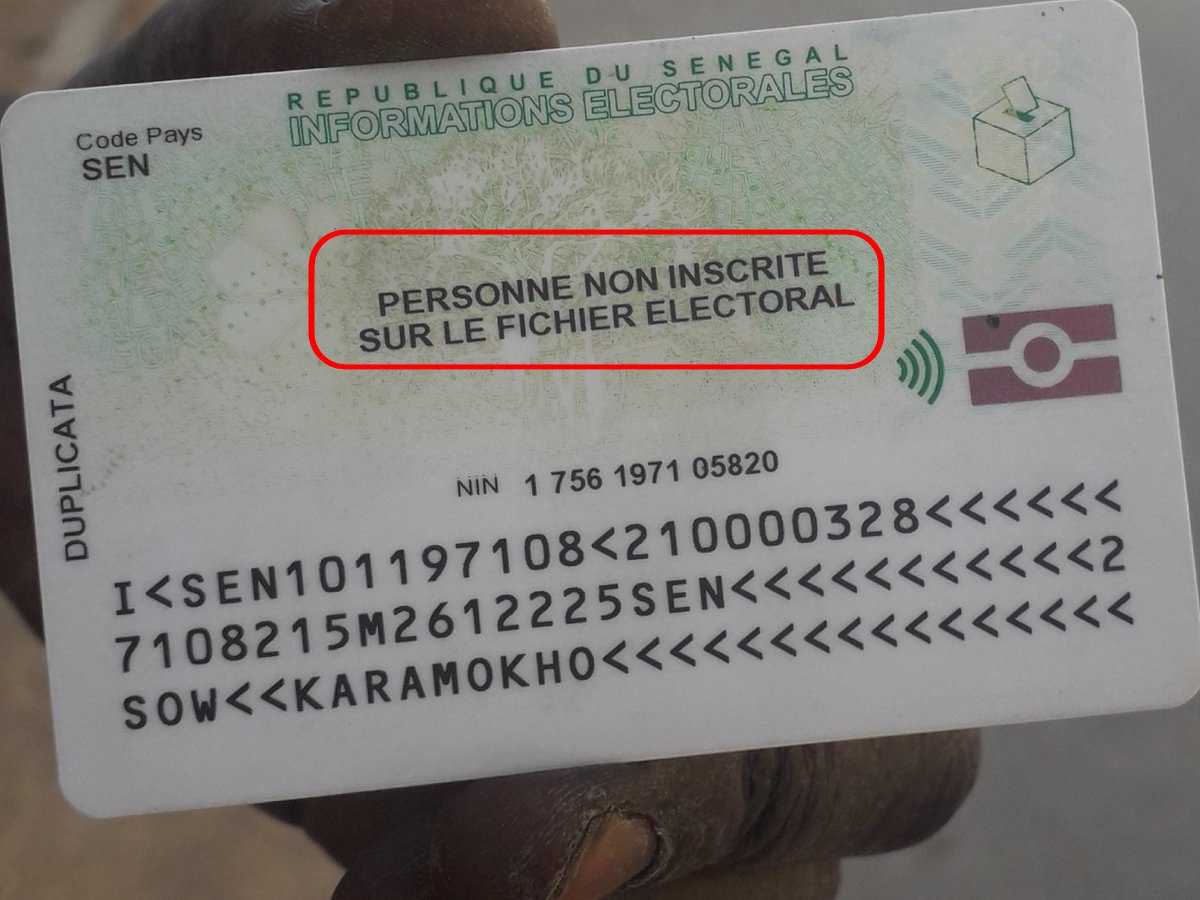 Carte d'identité Sénégal - Personne non inscrite sur le fichier électoral