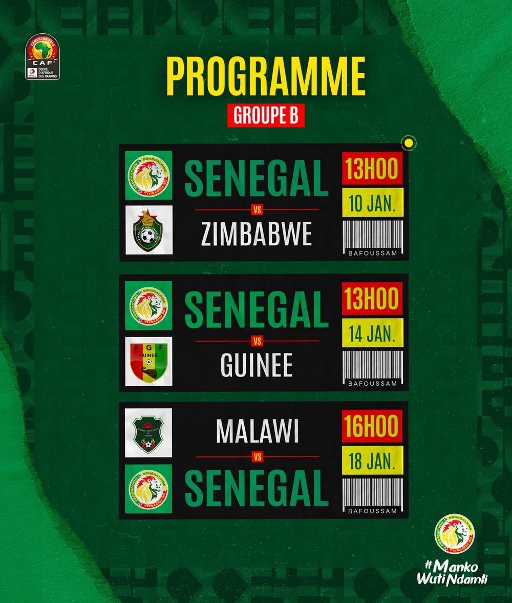 Calendrier des matchs du Sénégal dans le Groupe B