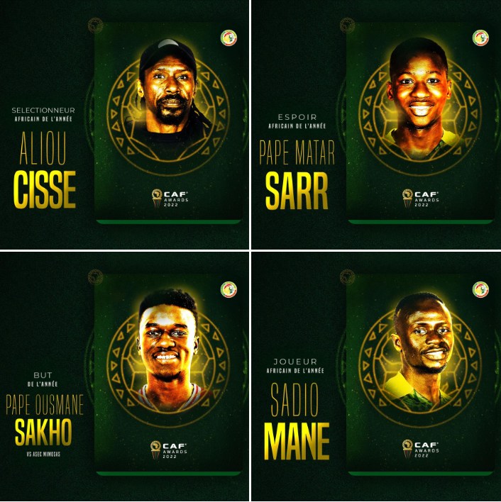 Sénégal - CAF Awards 2022 - Aliou Cissé , Sadio Mané, Pape Ousmane Sakho, Pape Matar Sarr - Sénégal