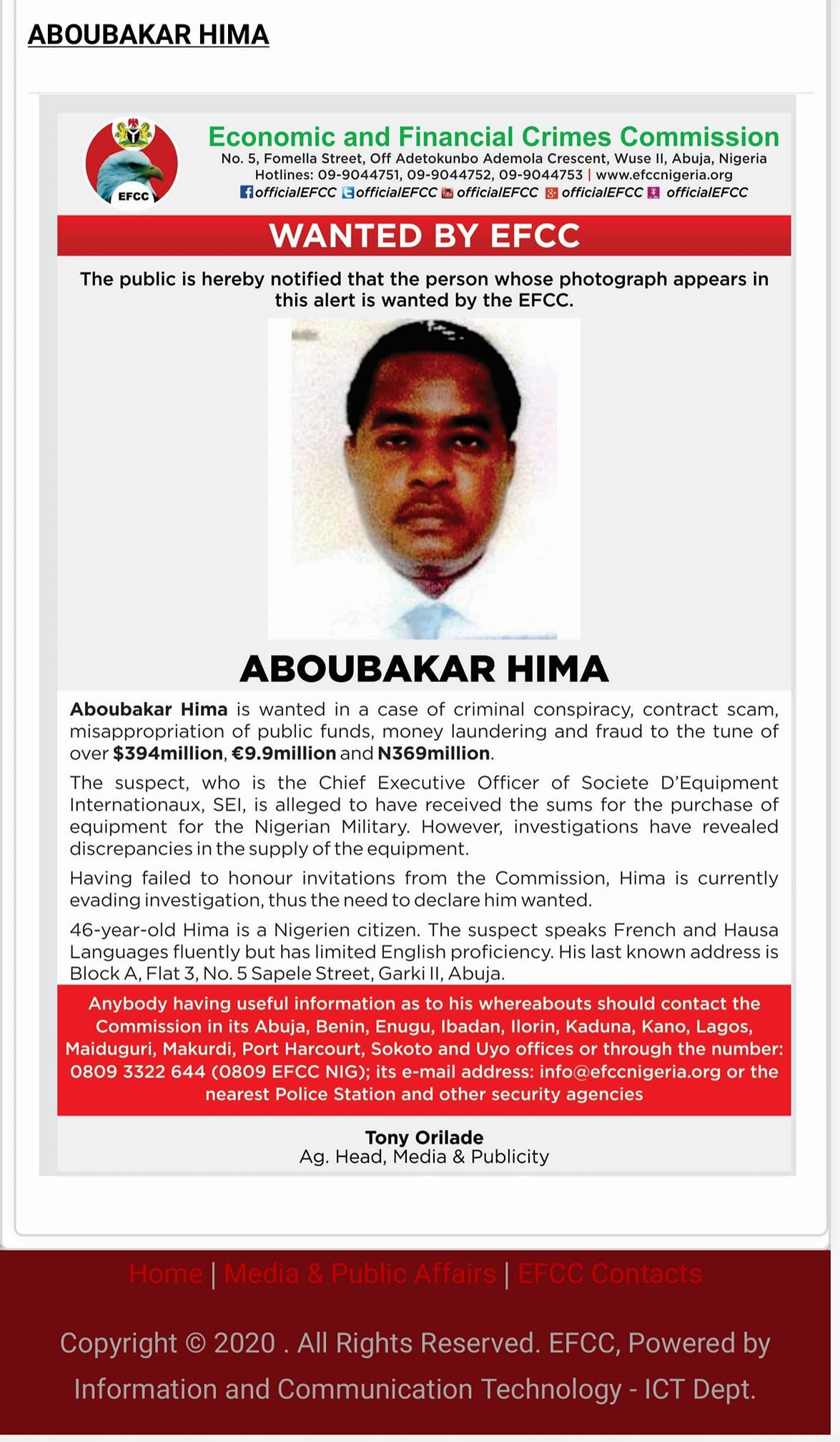 Le marchand d'armes nigérien Aboubacar Hima alias Petit Boubé