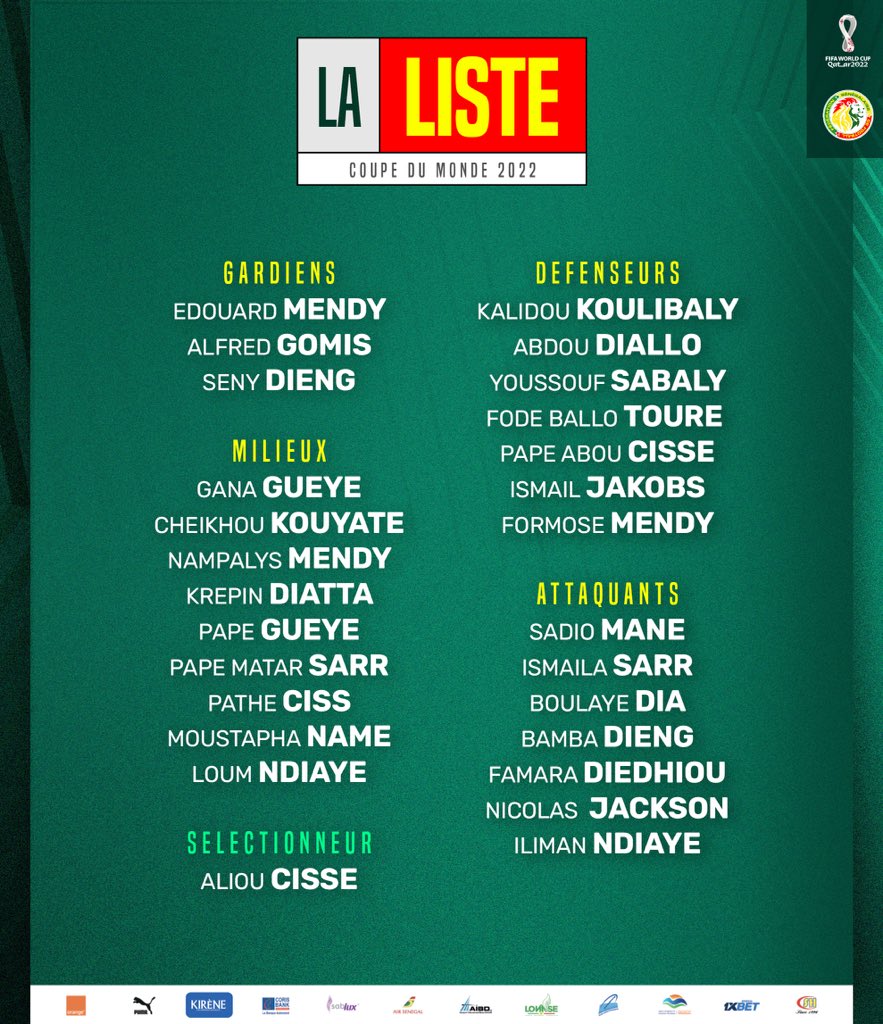 La Liste des Joueurs du Sénégal convoqués par Aliou Cissé