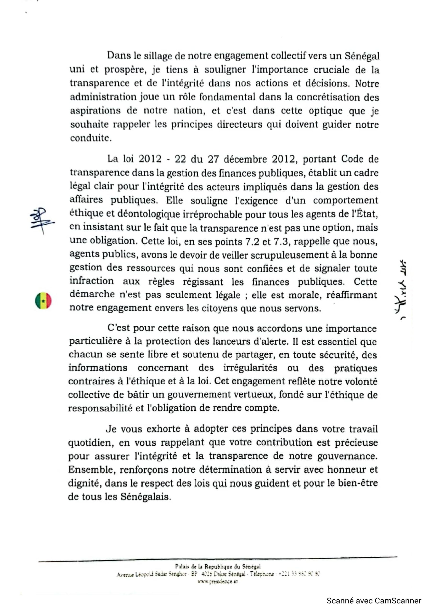 Lettre du Président Bassirou Diomaye Faye aux fonctionnaires et agents de l'administration sénégalaise (3)