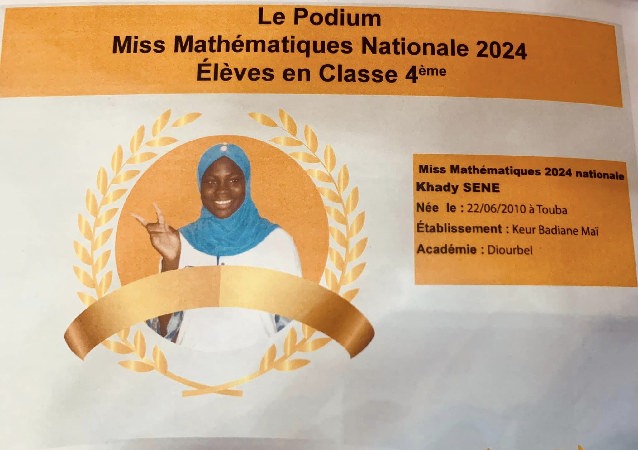 Khady Sène de l’école Keur Badiane Maï de Touba - Miss Sciences 2024